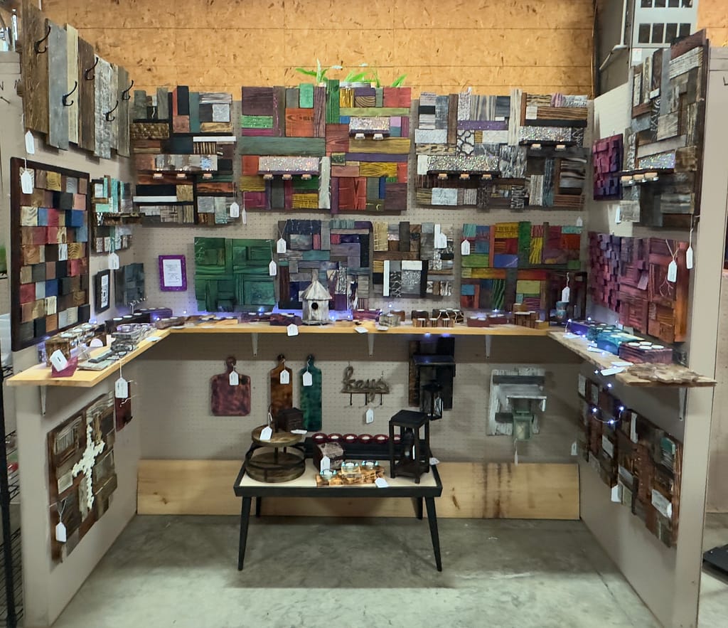 Overview of Mcatz Creations art booth display at Eureka Uniques Antiques & Collectables.