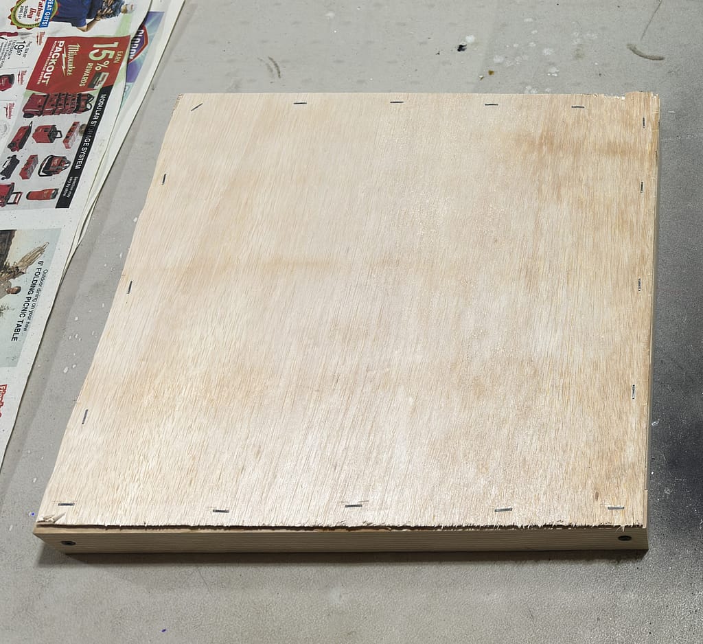 Raw wooden frame with pocket holes ready for shou sugi ban burning process