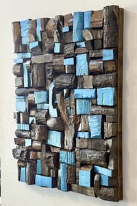 Side view of the Chunky Murphy Mosaic revealing the thick, dimensional reclaimed wood surface and tree silhouette.