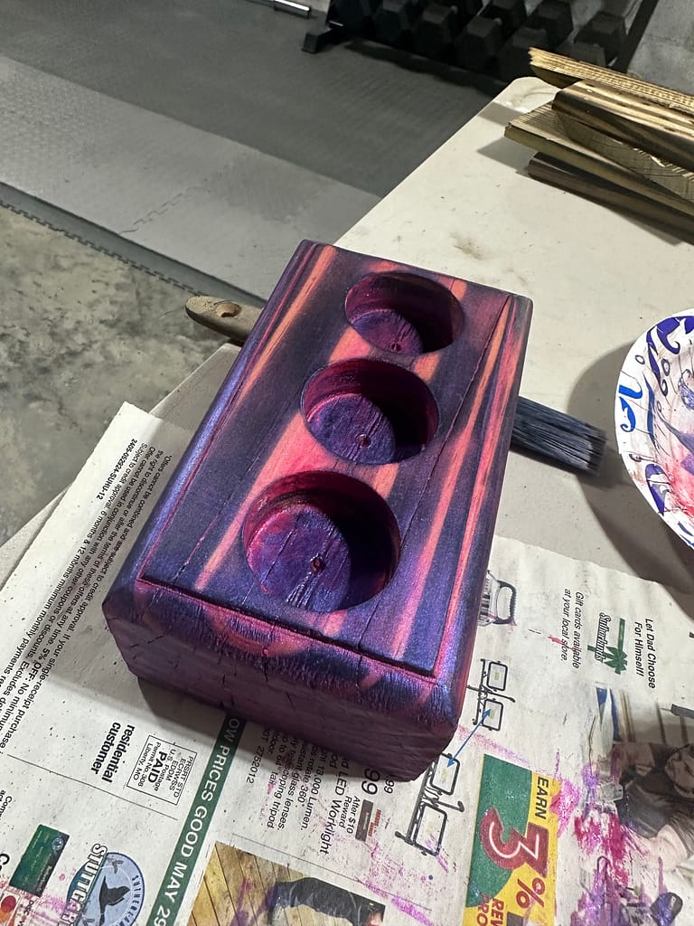 Magenta Mirage tealight holder drying after painting