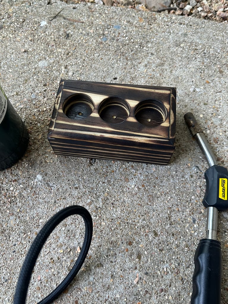 Wooden tealight holder after shou sugi ban charring